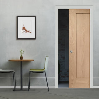 Image: Bespoke Pattern 10 Oak 1 Panel Single Pocket Door - Prefinished