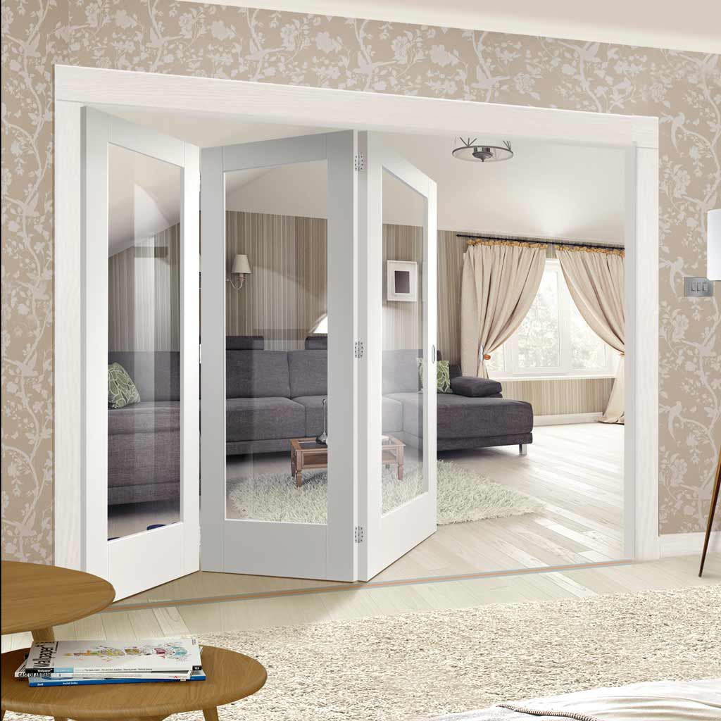 Three Folding Doors & Frame Kit - Pattern 10 3+0 - Clear Glass - White Primed