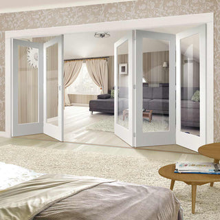 Image: Bespoke Thrufold Pattern 10 1L White Primed Glazed Folding 3+2 Door