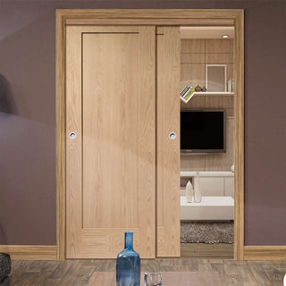 Image: Bespoke Thruslide P10 Oak 1 Panel - 2 Sliding Doors and Frame Kit - Prefinished