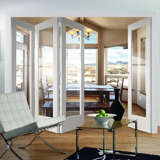 Image: Four Folding Doors & Frame Kit - Pattern 10 3+1 - Clear Glass - White Primed