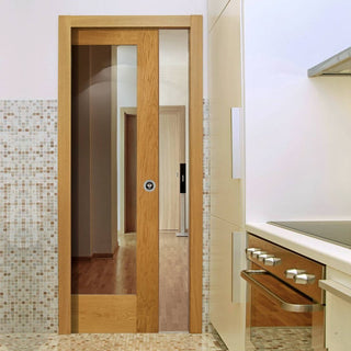 Image: Bespoke Pattern 10 1L Shaker Oak Glazed Single Pocket Door