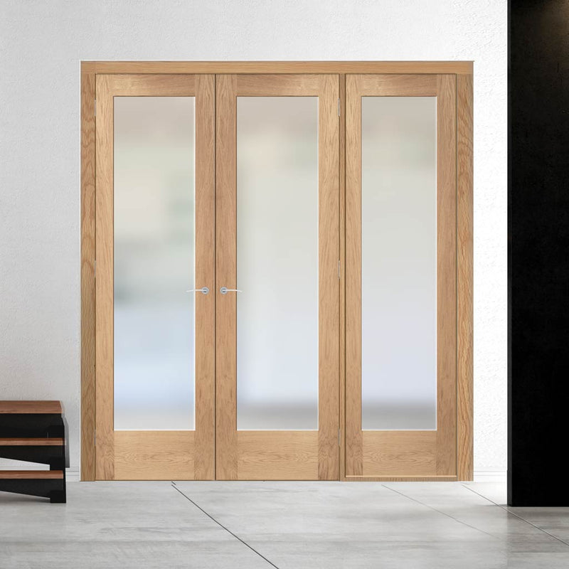 Room Divider - Pattern 10 Oak Frosted Glass Unfinished Double Doors with Single Side