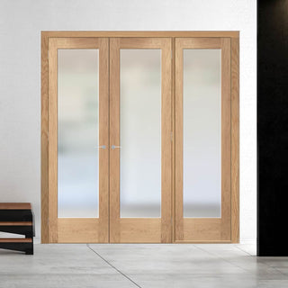 Image: ThruEasi Room Divider - Pattern 10 Oak Frosted Glass Unfinished Double Doors with Single Side
