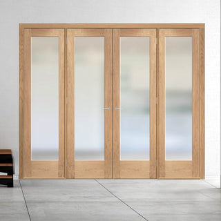 Image: ThruEasi Room Divider - Pattern 10 Oak Frosted Glass Unfinished Double Doors with Double Sides