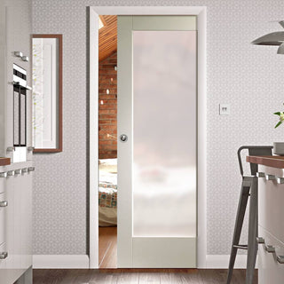 Image: Bespoke Pattern 10 1L White Primed Glazed Single Pocket Door