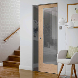 Image: Bespoke Pattern 10 1L Oak Glazed Single Frameless Pocket Door - Prefinished