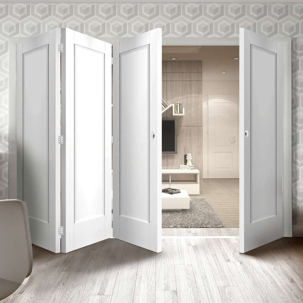 Four Folding Doors & Frame Kit - Pattern 10 Style Panel 3+1 - White Primed