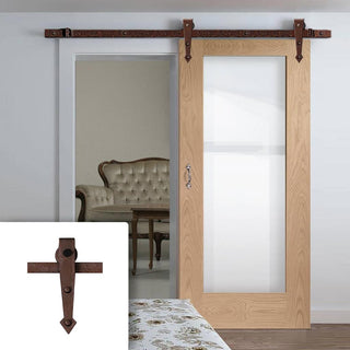 Image: Single Sliding Door & Arrowhead Antique Rust Track - Pattern 10 Oak Door - Clear Glass - Prefinished
