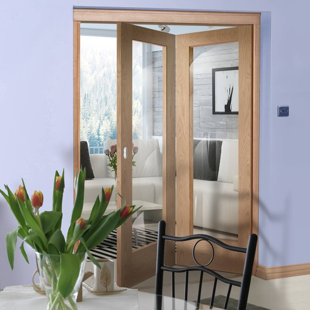 Two Folding Doors & Frame Kit - Pattern 10 Oak 2+0 - Clear Glass - Prefinished