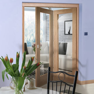 Image: Two Folding Doors & Frame Kit - Pattern 10 Oak 2+0 - Clear Glass - Prefinished
