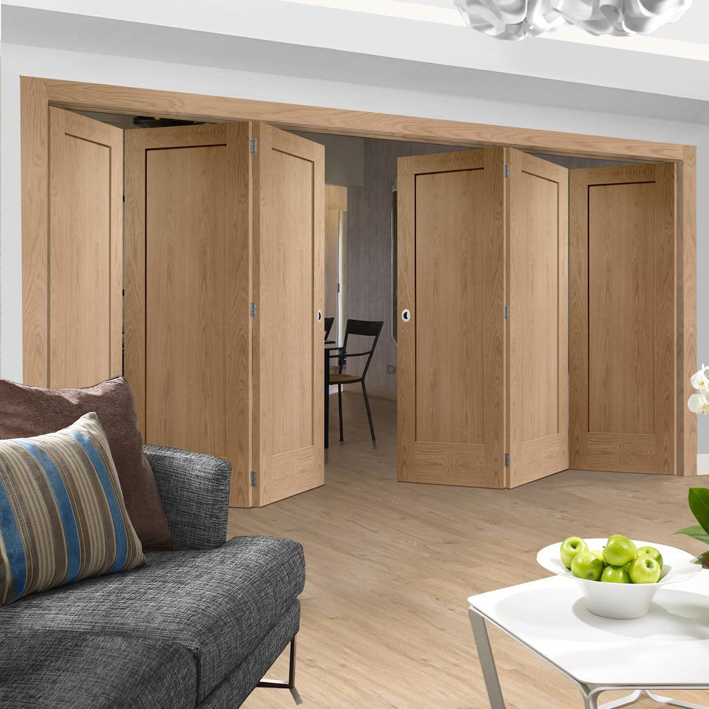 Six Folding Doors & Frame Kit - Pattern 10 Oak 2 Panel 3+3 - Unfinished