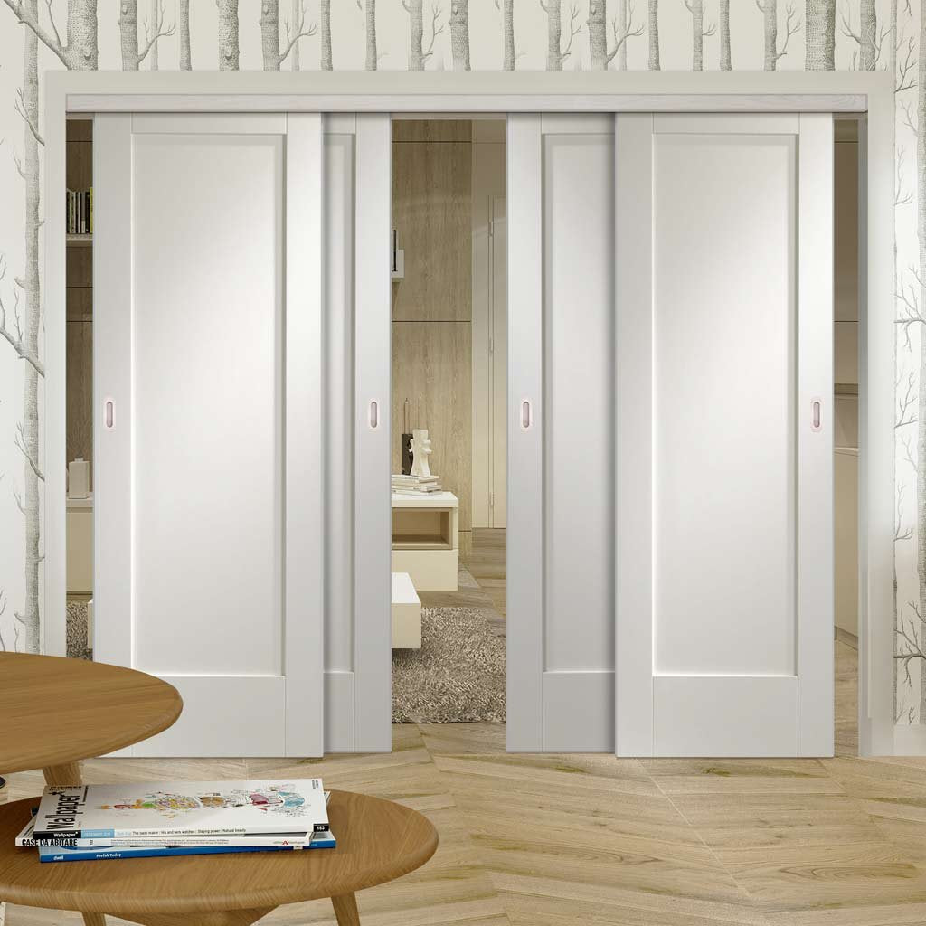 Four Sliding Doors and Frame Kit - Pattern 10 Style 1P Door - White Primed