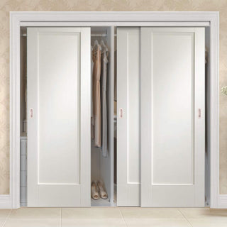 Image: Bespoke Thruslide P10 1 Panel 3 Door Wardrobe and Frame Kit - White Primed