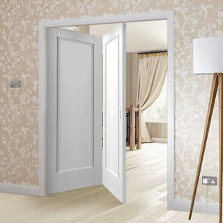Image: Bespoke Thrufold Pattern 10 1P White Primed Folding 2+0 Door