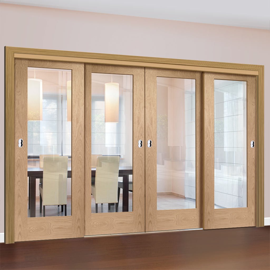Bespoke Thruslide Pattern 10 1 Pane Shaker Oak Glazed - 4 Sliding Doors and Frame Kit