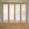 Four Sliding Doors and Frame Kit - Pattern 10 Oak Door - Full Pane Frosted Glass - Unfinished