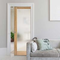 Pattern 10 Oak Single Evokit Pocket Door - Full Pane Frosted Glass