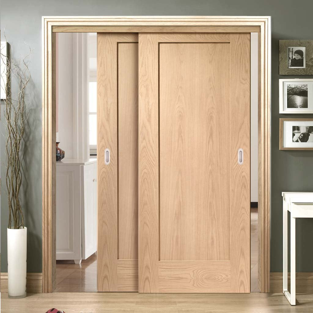 Two Sliding Doors and Frame Kit - Pattern 10 Oak 1 Panel Door - Prefinished