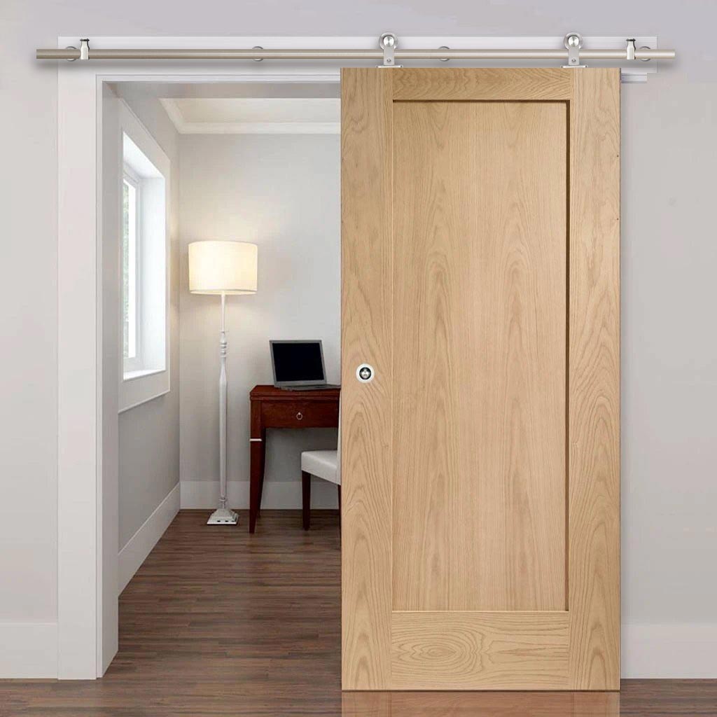 Sirius Tubular Stainless Steel Sliding Track & Pattern 10 Oak 1 Panel Door - Prefinished