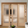 Three Sliding Doors and Frame Kit - Pattern 10 Oak Shaker Door - Obscure Glass - Prefinished