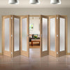 Six Folding Doors & Frame Kit - Pattern 10 Shaker Oak 3+3 - Obscure Glass - Unfinished