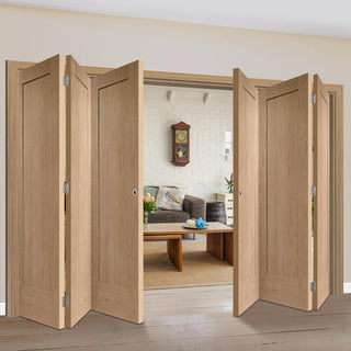Image: Bespoke Thrufold Pattern 10 Oak 1 Panel Folding 3+3 Door - Prefinished