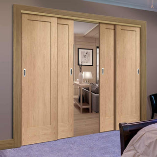 Image: Bespoke Thruslide P10 Oak 1 Panel - 4 Sliding Doors and Frame Kit - Prefinished