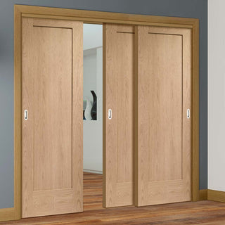 Image: Bespoke Thruslide P10 Oak 1 Panel - 3 Sliding Doors and Frame Kit - Prefinished