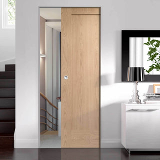 Image: Bespoke Pattern 10 Oak 1 Panel Single Frameless Pocket Door