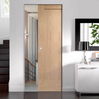 Image: Bespoke Pattern 10 Oak 1 Panel Single Frameless Pocket Door - Prefinished