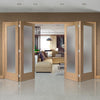 Four Folding Doors & Frame Kit - Pattern 10 Shaker Oak 2+2 - Obscure Glass - Unfinished