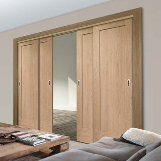 Image: Four Sliding Doors and Frame Kit - Pattern 10 Oak 1 Panel Door - Unfinished