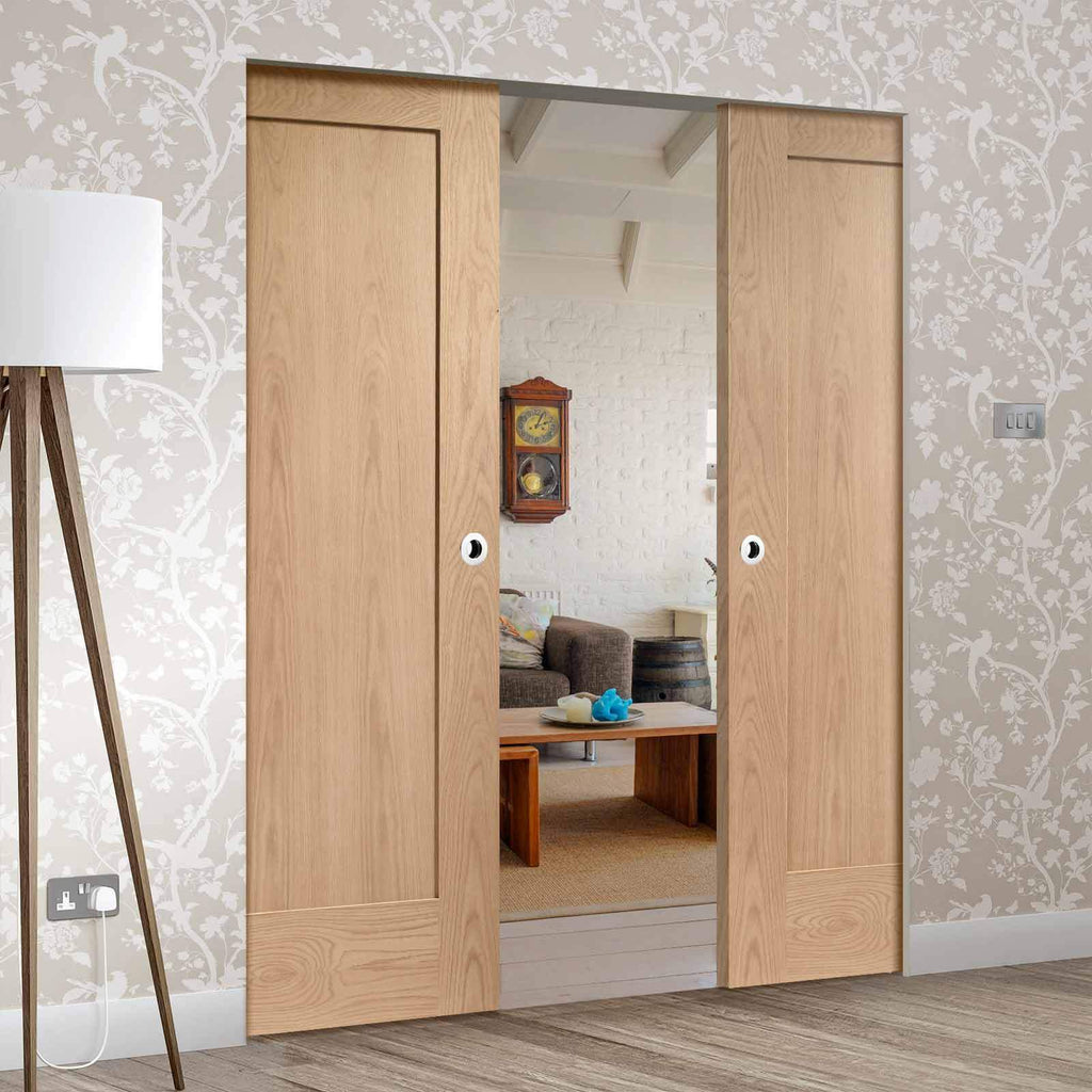 Bespoke Pattern 10 Oak 1 Panel Double Frameless Pocket Door - Prefinished