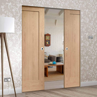 Image: Bespoke Pattern 10 Oak 1 Panel Double Frameless Pocket Door - Prefinished