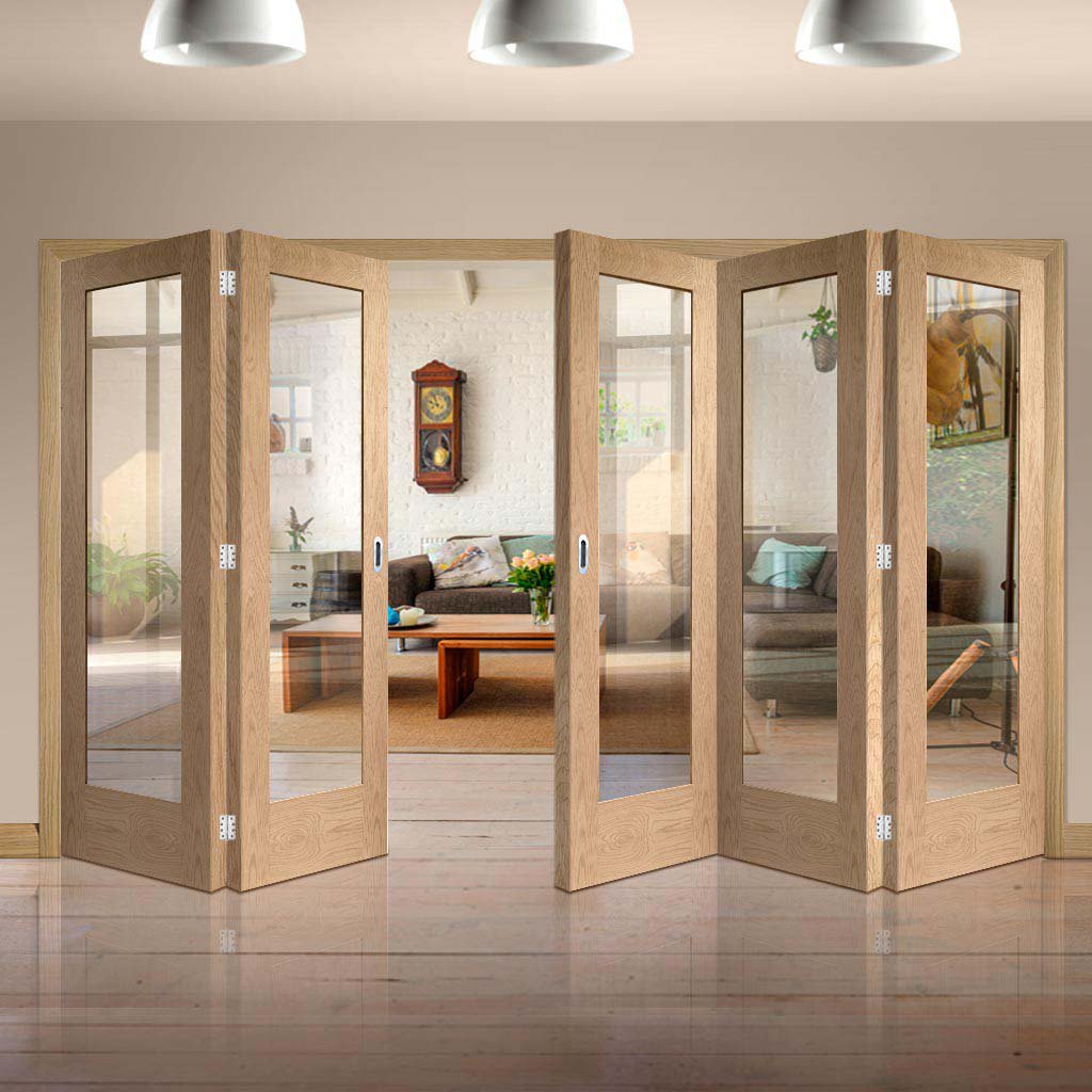 Bespoke Thrufold Pattern 10 1L Oak Glazed Folding 3+2 Door - Prefinished