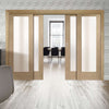 Four Sliding Doors and Frame Kit - Pattern 10 Oak Shaker Door - Obscure Glass - Prefinished