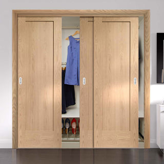 Image: Bespoke Thruslide P10 Oak 1 Panel 3 Door Wardrobe and Frame Kit - Prefinished