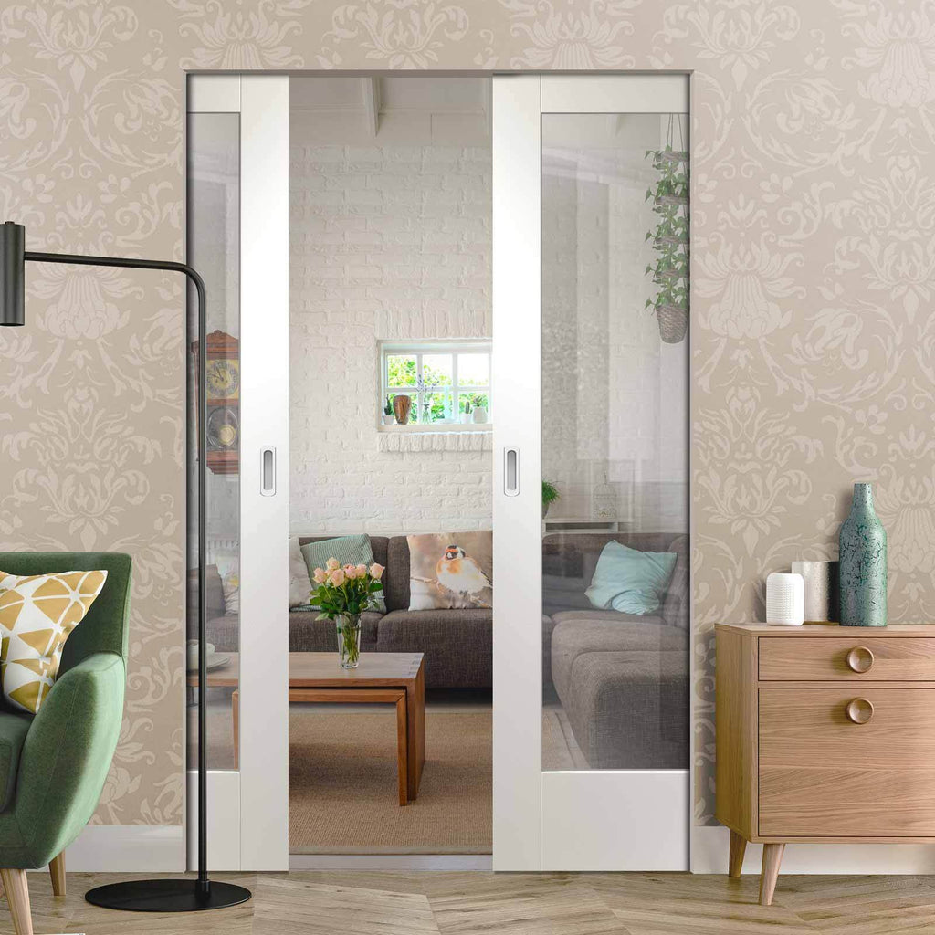 Bespoke Pattern 10 1L White Primed Glazed Double Frameless Pocket Door