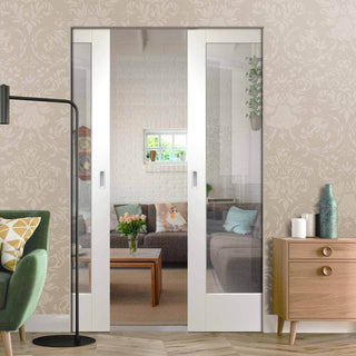 Image: Bespoke Pattern 10 1L White Primed Glazed Double Frameless Pocket Door