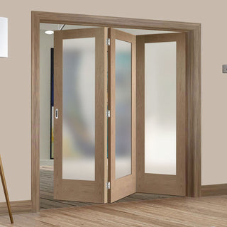 Image: Three Folding Doors & Frame Kit - Pattern 10 Shaker Oak 3+0 - Obscure Glass - Unfinished