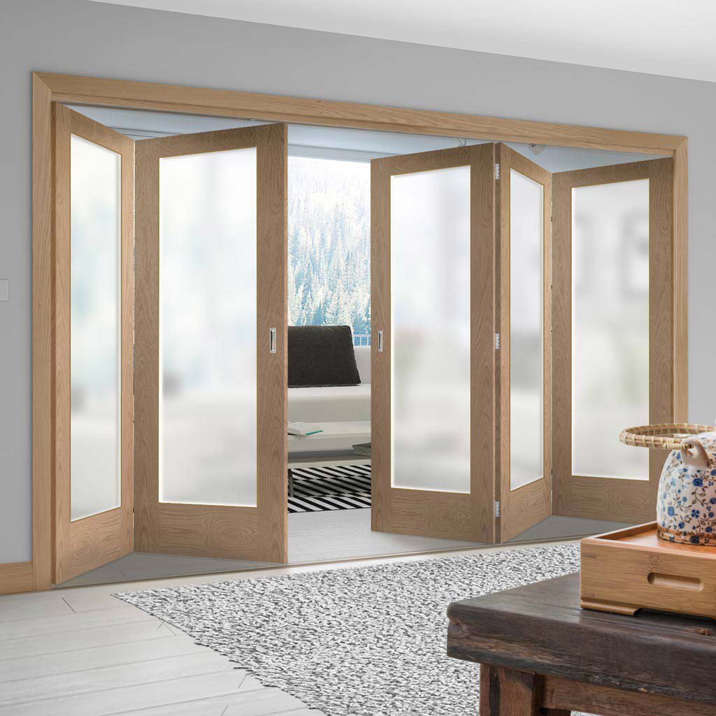 Bespoke Thrufold Pattern 10 1L Shaker Oak Glazed Folding 3+2 Door
