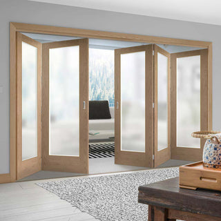 Image: Bespoke Thrufold Pattern 10 1L Shaker Oak Glazed Folding 3+2 Door