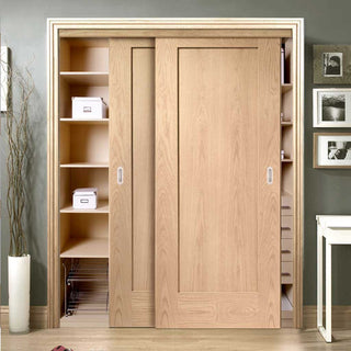 Image: Bespoke Thruslide P10 Oak 1 Panel 2 Door Wardrobe and Frame Kit