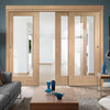 Three Sliding Doors and Frame Kit - Pattern 10 Oak 1 Pane Door - Clear Glass - Unfinished