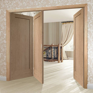 Image: Three Folding Doors & Frame Kit - Pattern 10 Oak 2 Panel 2+1 - Unfinished