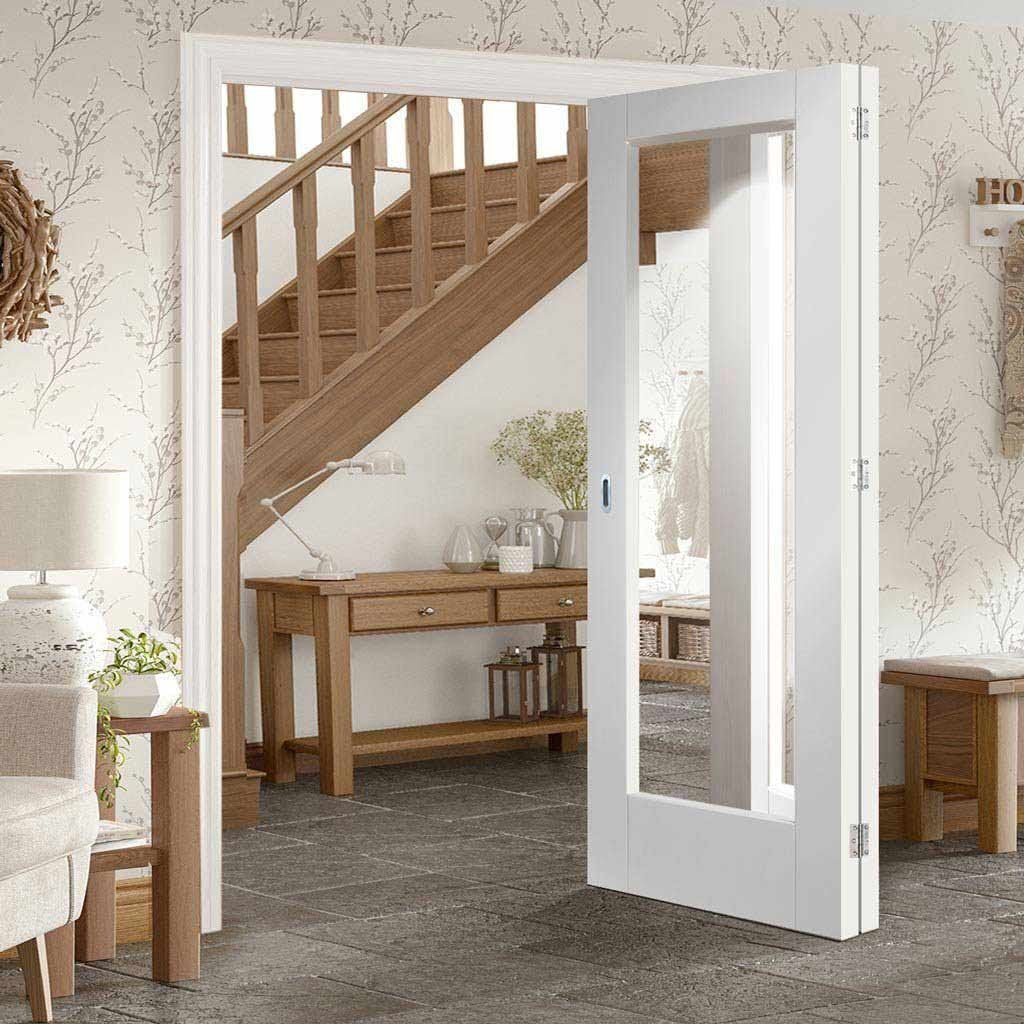 Two Folding Doors & Frame Kit - Pattern 10 Style 2+0 - Clear Glass - White Primed