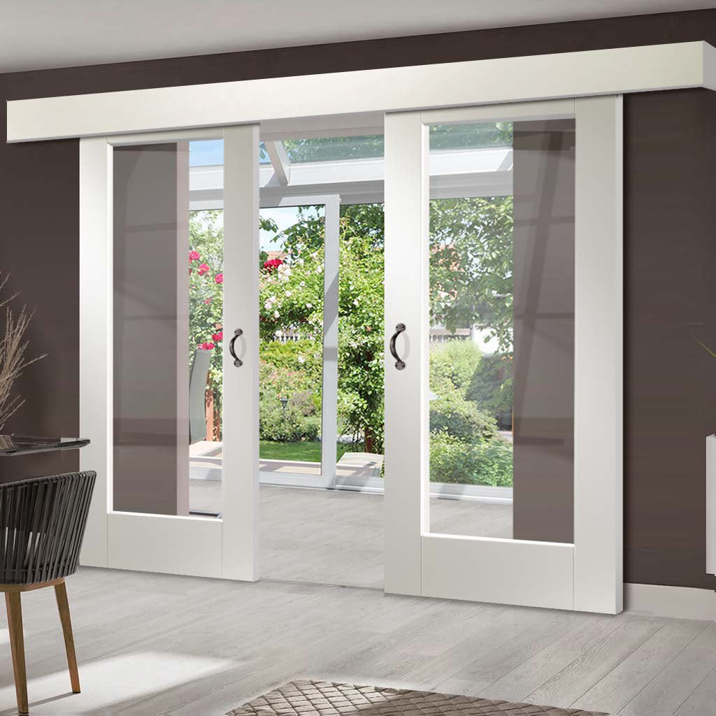 Bespoke Thruslide Surface Pattern 10 1 Pane Glazed - Sliding Double Door and Track Kit - White Primed