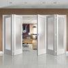 Five Folding Doors & Frame Kit - Pattern 10 Full Pane 3+2 - Obscure Glass - White Primed