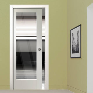 Image: Pattern 10 Single Evokit Pocket Door - Clear Glass - Primed